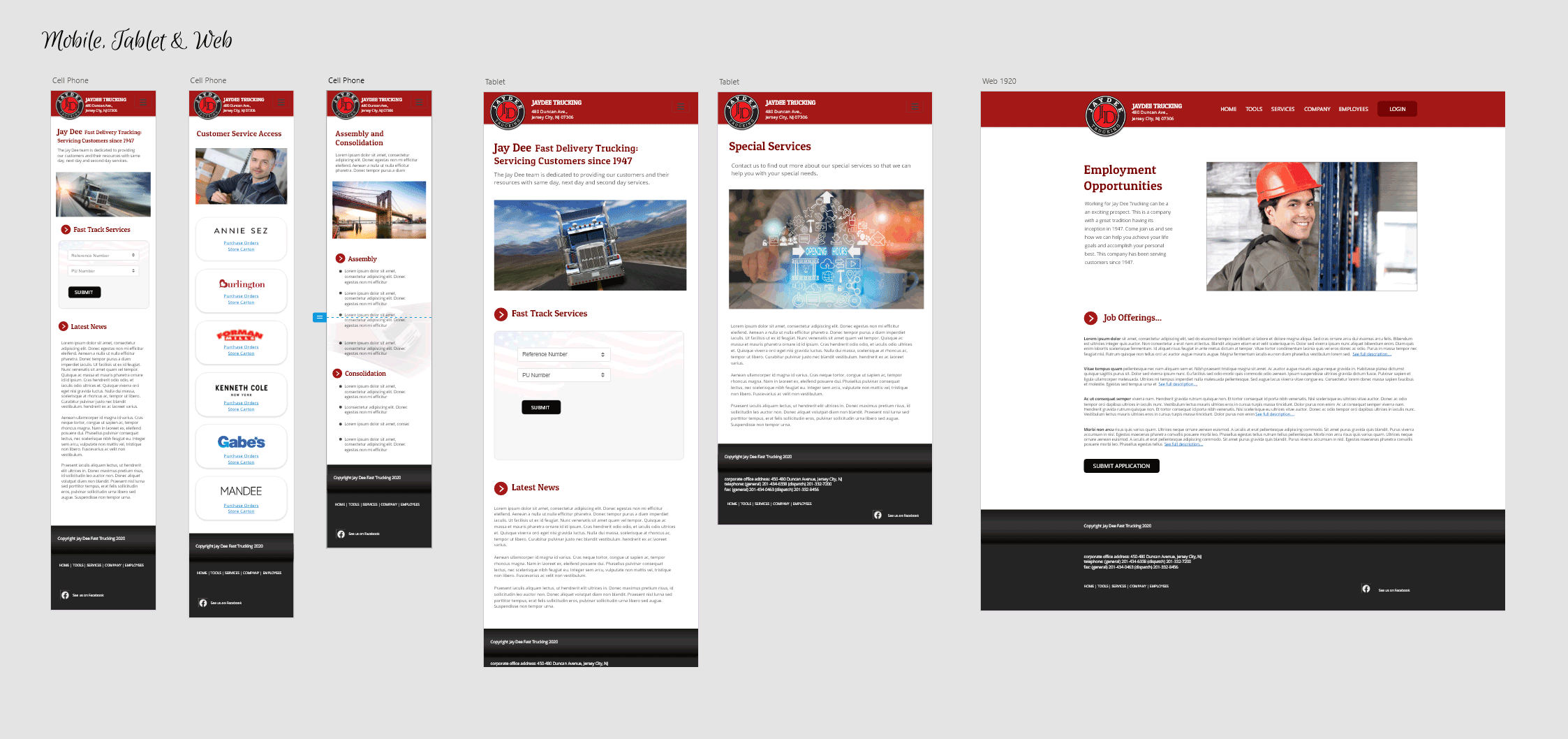 web prototype screens