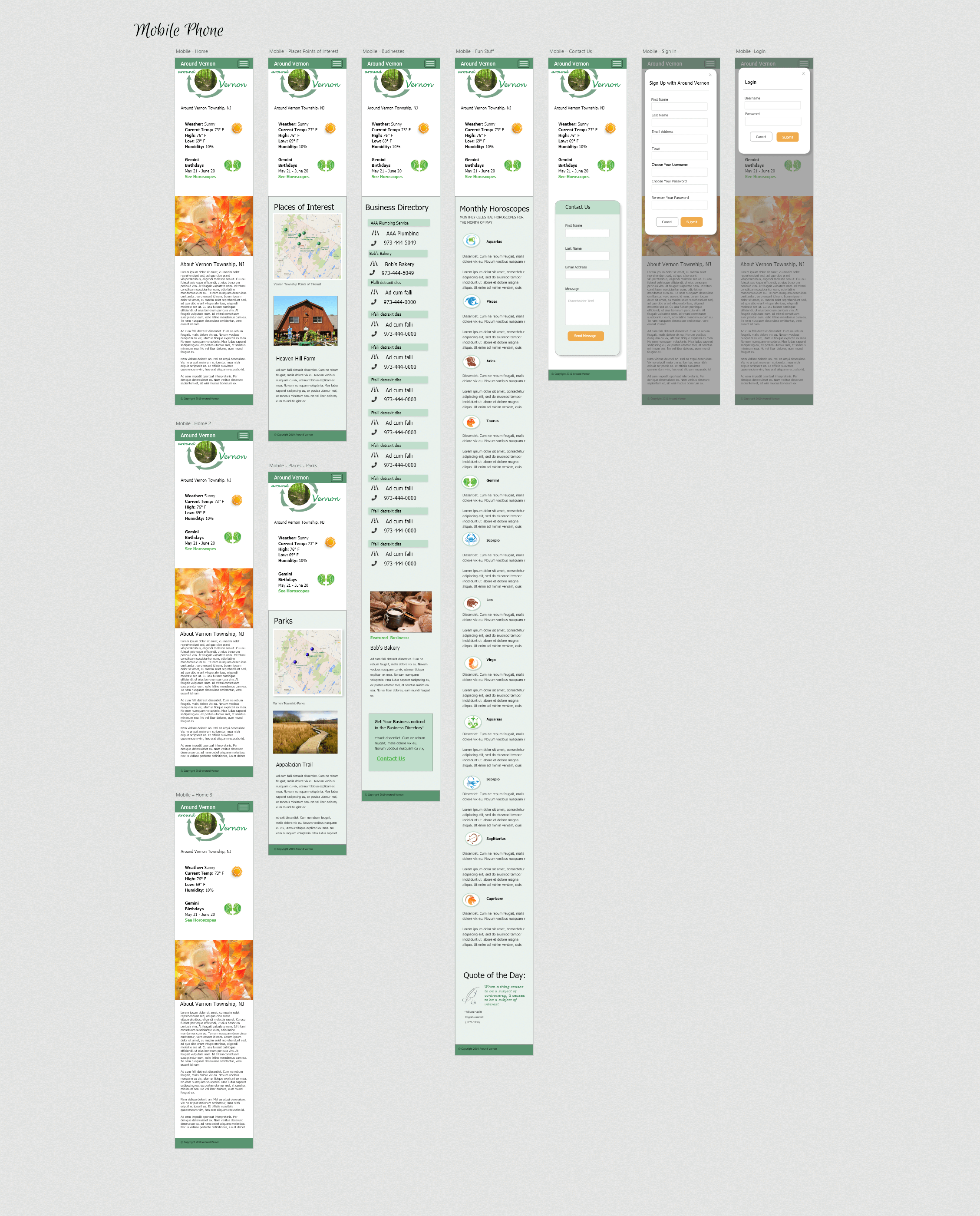 mobile prototype screens