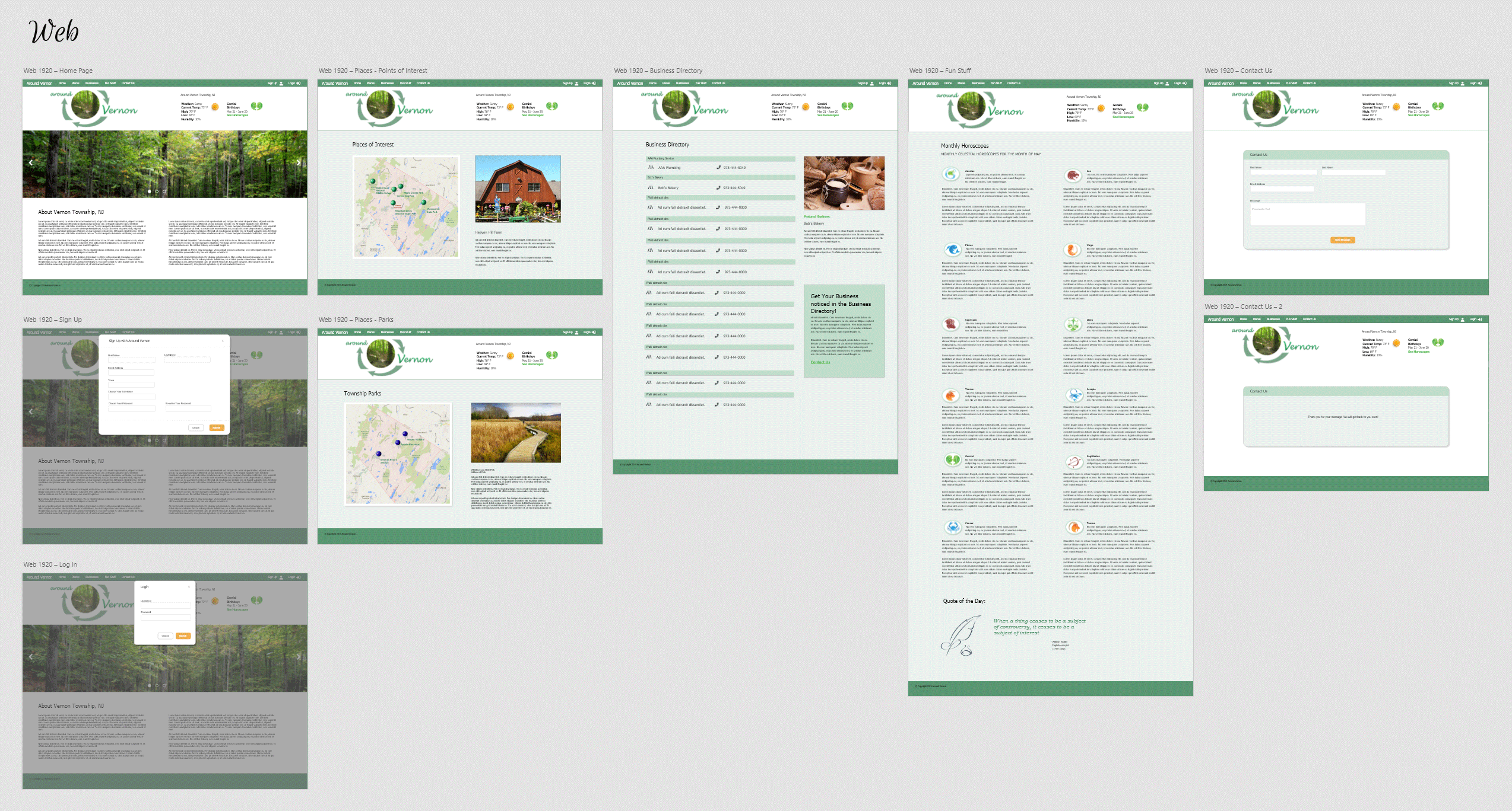 web prototype screens